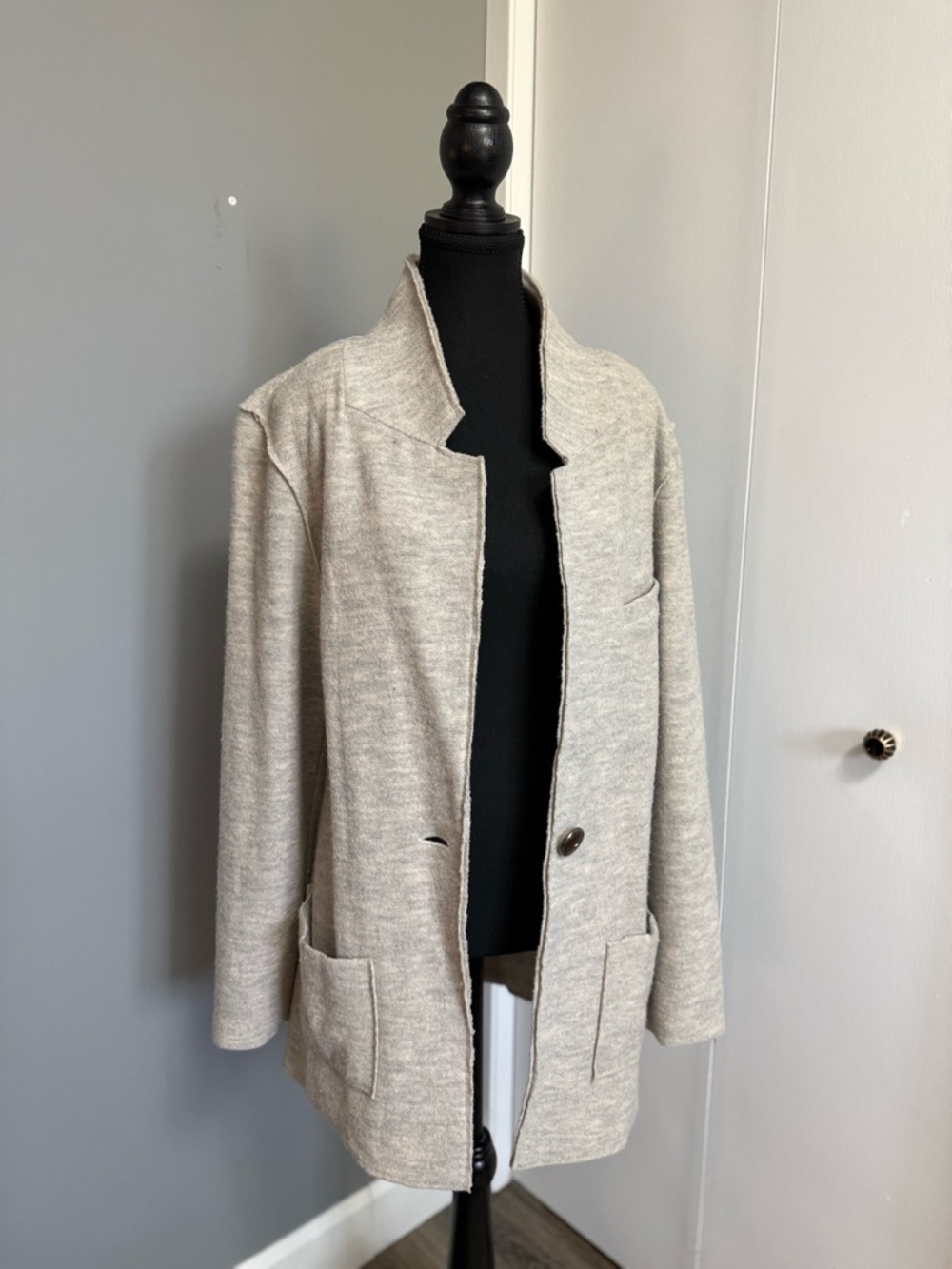FREE PEOPLE BEACH Raw Edge Merino Wool Blazer, Heathered Grey